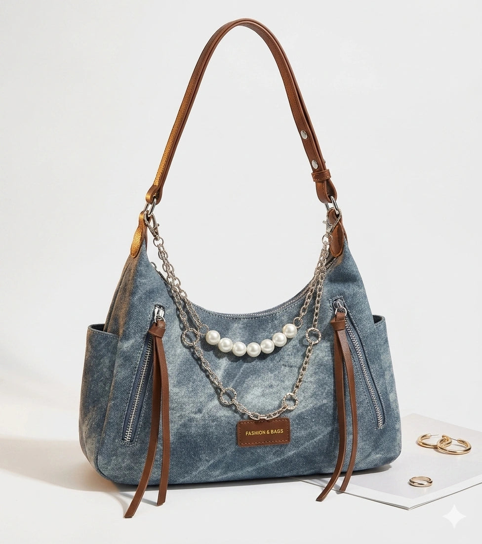 Blue Stell Half-Moon Bag